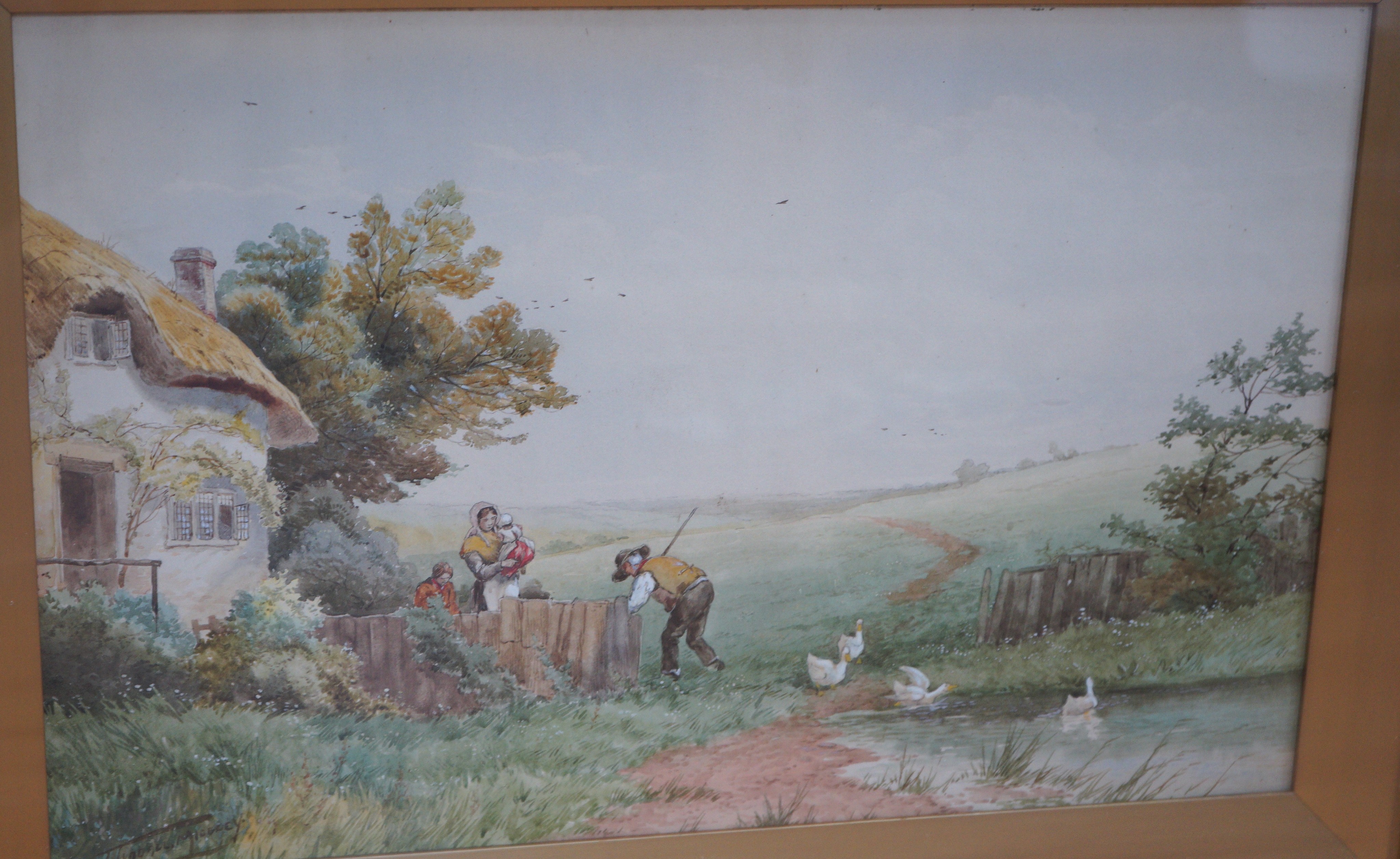 James Tyndall Midgley (1872-1962), three watercolours, Rustic scenes, signed, 28 x 43cm